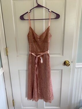 Lace Midi Slip Dress with Satin Tie - Dusty Rose